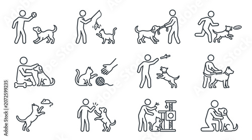 Tableau sur toile Human and pet interaction and training icon set.