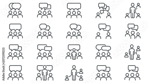 Tableau sur toile Human communication and group discussion line icon collection.
