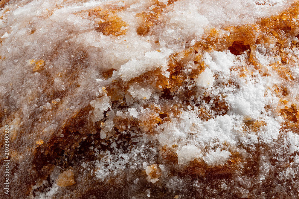 Fototapeta premium High-Resolution close-up of sweet icing sugar crystals ultra sharp macro and extreme detail of baked chestnut paste pastry background full frame