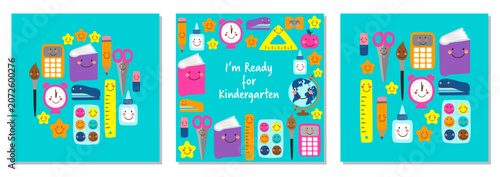 I'm Ready for Kindergarten Cute School Supplies Illustration Set for Kids