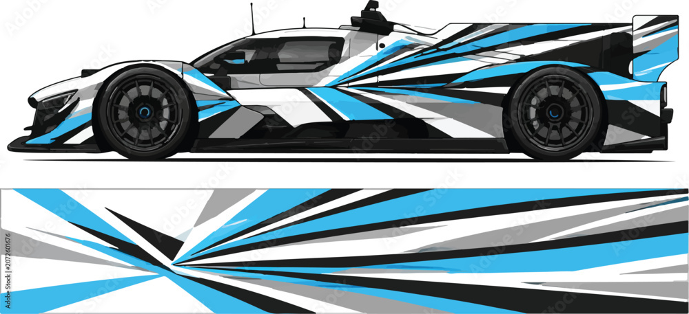 Fototapeta premium Racing Car with Blue Black Design 6.