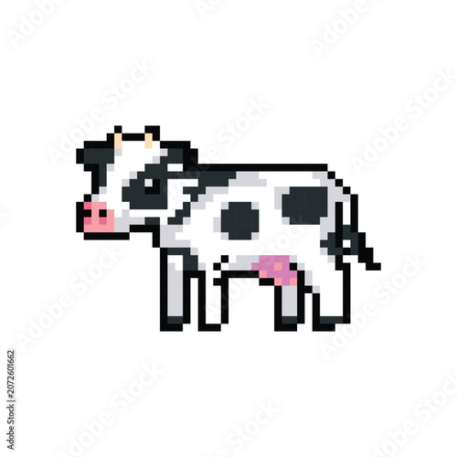 8 bit farm animal cow vector illustration