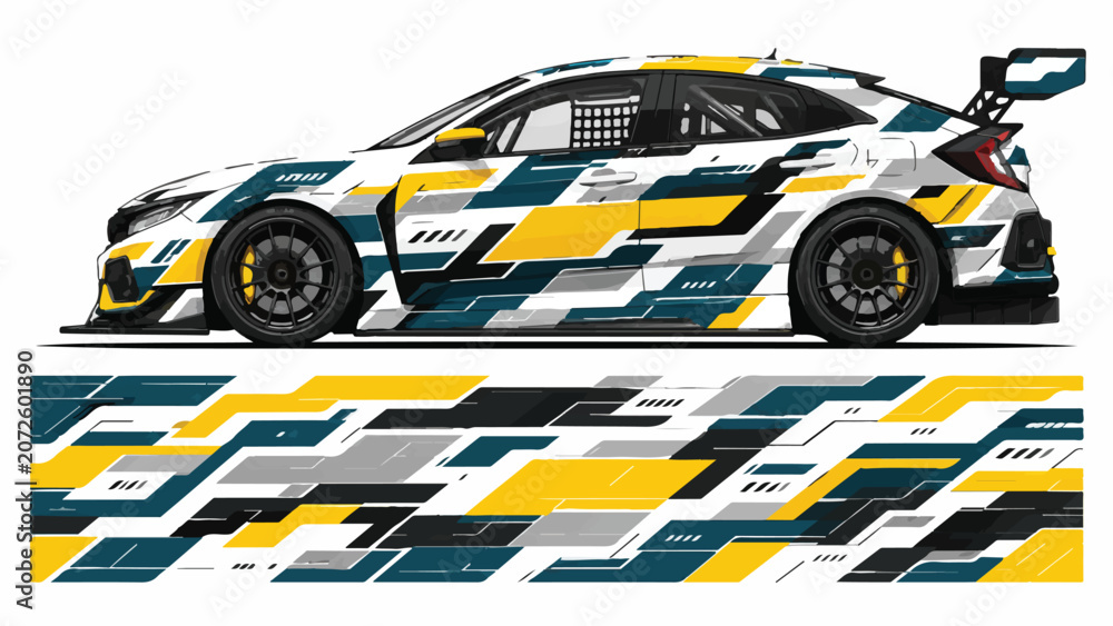 Fototapeta premium Racing Car with Colorful Geometric Pattern.