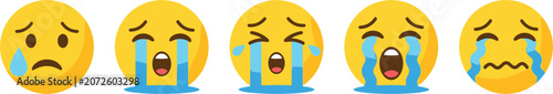 Fotografie Crying emoji vector icon set showing sad weeping and upset yellow faces with tea