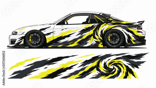 Car with Yellow Black Decal.