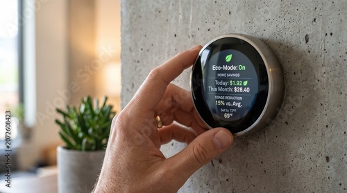 Close Up of Hand Adjusting Digital Thermostat Screen on Apartment Wall