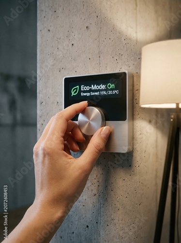 Close Up of Hand Adjusting Digital Thermostat Screen on Apartment Wall