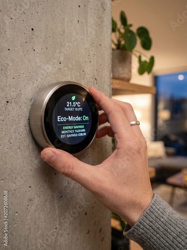 Close Up of Hand Adjusting Digital Thermostat Screen on Apartment Wall