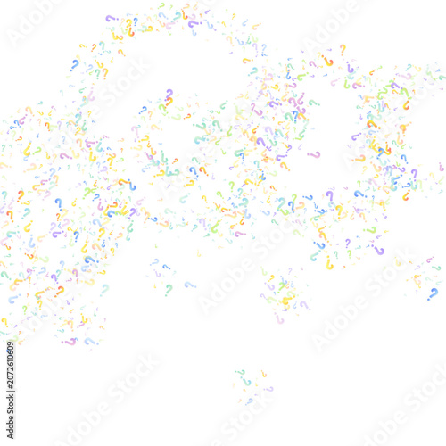 Question marks. Background for quiz, poll, survey, faq, interrogation, query. Multicolored template for opinion, public poll. Funny School vector illustration rainbow color on white background.