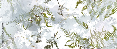 Magical forest, petal flower. Spring leaves, flowers. Floral seamless pattern. Soft watercolor background. Vector illustration. Vintage Template for textile, wallpaper.