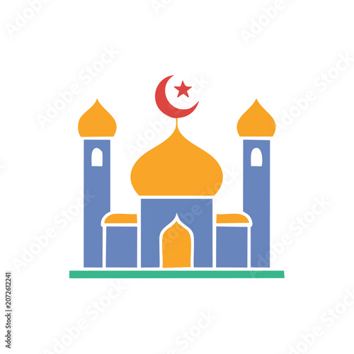 Flat design mosque icon with crescent and star