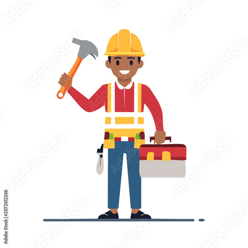 Flat illustration of a construction worker with tools