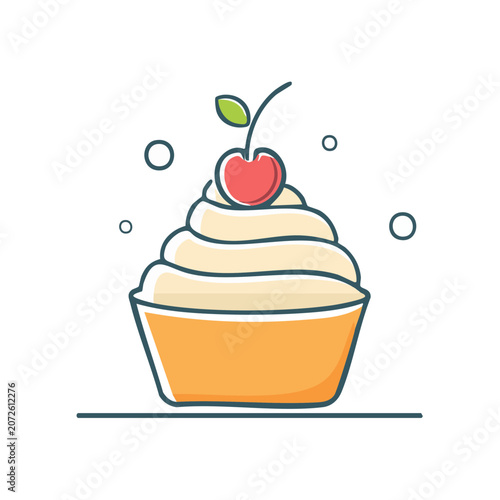Flat illustration of a cupcake with cherry on top
