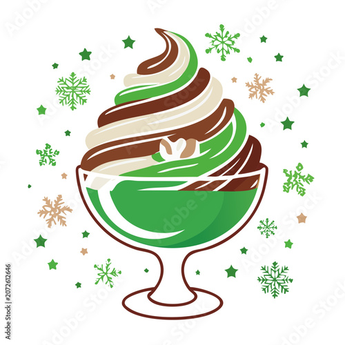 Green and chocolate swirl soft serve ice cream illustration