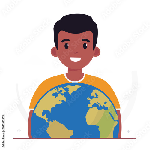 Man holding globe flat vector illustration