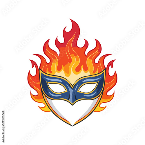 Blue mask surrounded by flames vector illustration