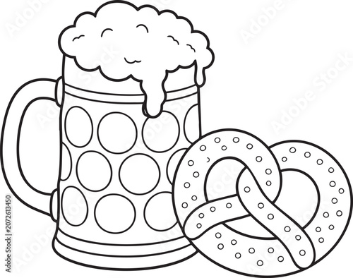 Black outline vector illustration of a traditional Oktoberfest beer mug icon for festival branding.