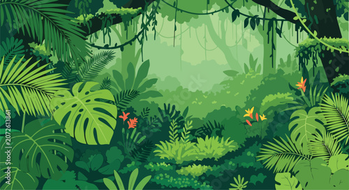 Fényképezés A lush green jungle scene