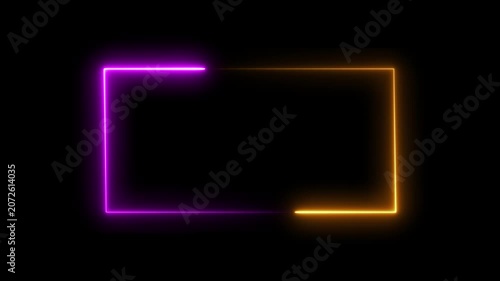 Glowing neon light frame on black background. with made of two moving neon lights. Abstract neon light animation. wall neon gradient live. colorful template frame, vector illustration,	