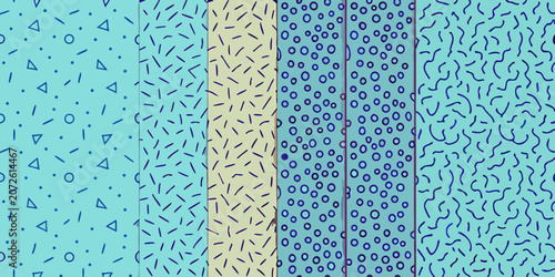Geometric pattern collection with retro 1990s style and colorful backgrounds
