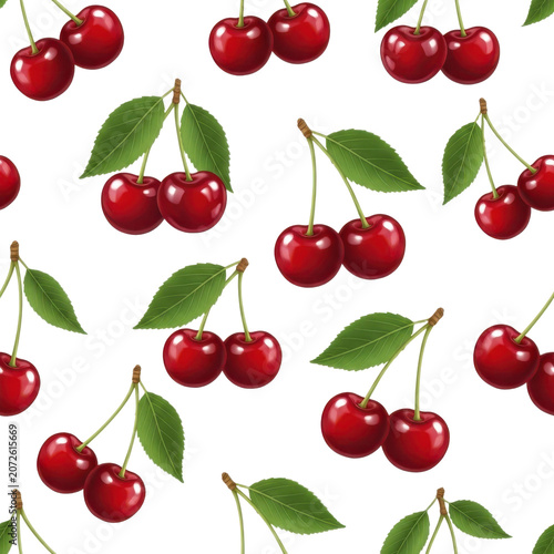 Premium vector illustration of fresh red cherries with leaves on a clean white background for commercial use
