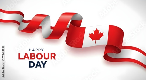 Labor Day Happy Labour Day celebration background with flowing red and white Canadian flag ribbon design for national holiday greeting card