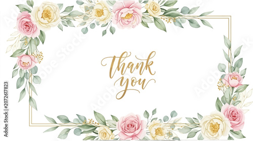 Floral thank you card with pastel flowers and gold