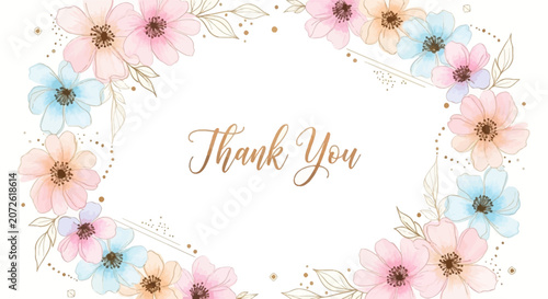 Elegant watercolor flower wreath thank you card layout