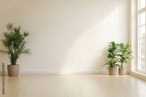 A blank white plaster wall in a serene empty room 