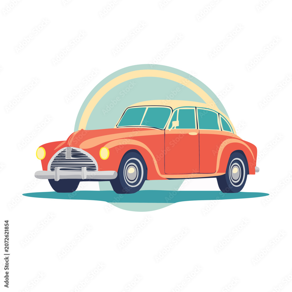 Fototapeta premium Flat illustration of a vintage red car