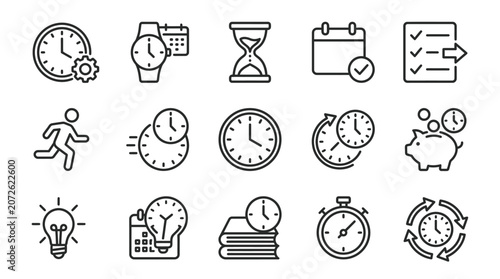 Planning and productivity concept line icons