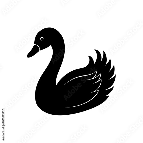 Elegant black swan silhouette illustration on transparent background