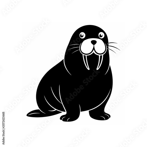 Silhouette of a cartoon style walrus art on transparent background