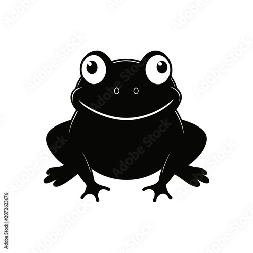 Illustration of a black cartoon frog art on transparent background