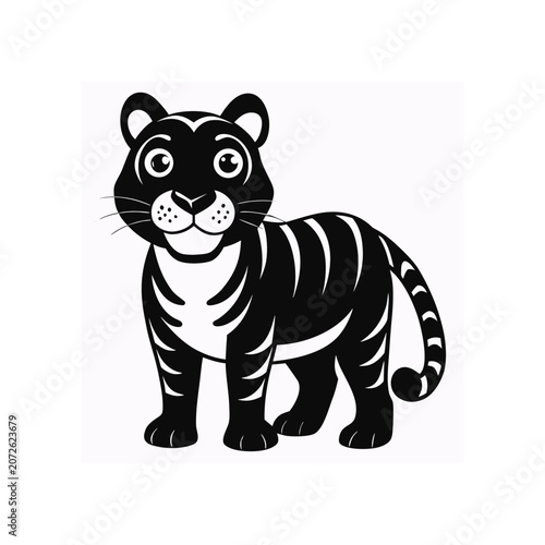 Cartoon tiger standing with a cute smile on transparent background
