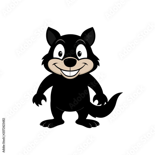 Cartoon black animal standing and smiling on transparent background