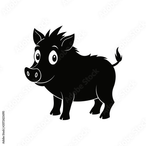 Cartoon silhouette of a cute wild boar on transparent background