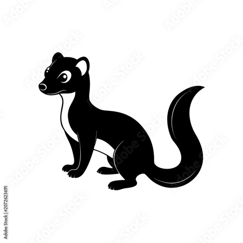 Illustration of a black and white ermine on transparent background