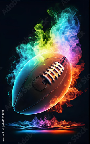 close up fluorescent football silhouette