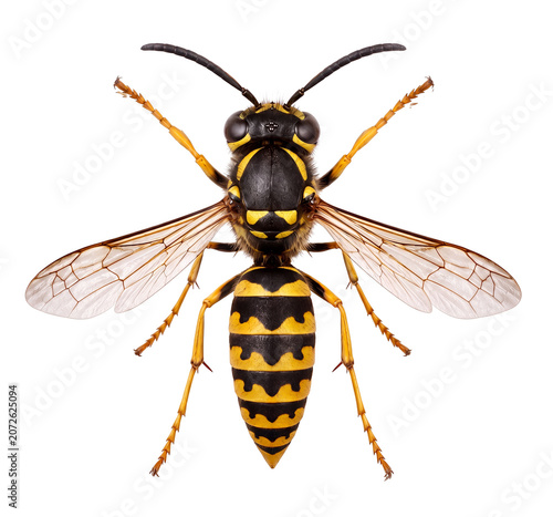 Detailed Macro View of a Yellowjacket Wasp on White Background