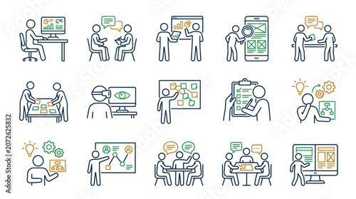 Professional business collaboration and team workshop icons