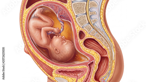 Medical Illustration of a Human Fetus in the Womb