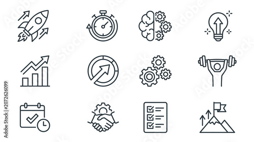 Productivity and achievement outline icon set