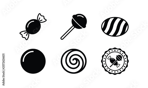 Tableau sur toile Set of six candy icons black on transparent background.