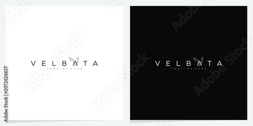 Velbata Hidden Bat Wordmark Logo.Elegant wordmark logo featuring custom typography with a hidden bat element.