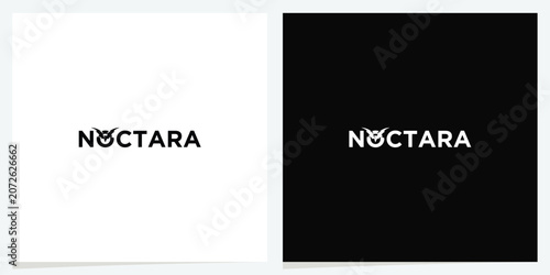 Noctara Hidden Bat Wordmark Logo.Premium wordmark logo featuring a hidden bat symbol integrated into custom lettering through negative space.