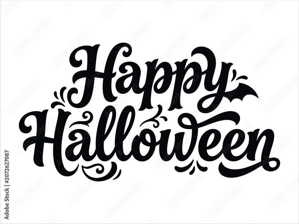 Obraz premium Elegant happy halloween calligraphy with bat silhouette