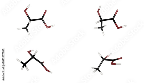 Fotografía 3D Render Lactic Acid Molecular Structure C3H6O3 Molecule Chemical Formula Scien