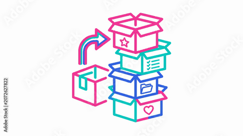 Open Shipping Box and Return Arrow in Halftone Style