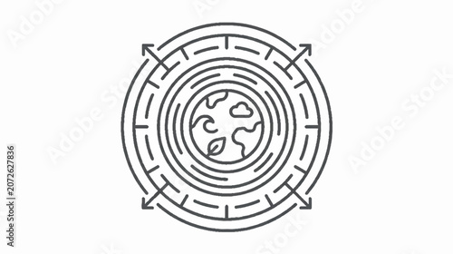 Abstract circular maze halftone pattern with arrows